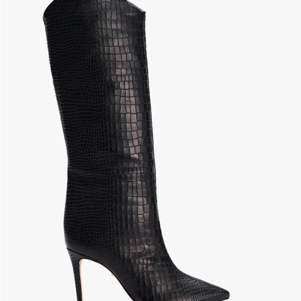 Elegant Black Croc-Embossed Knee-High Boots